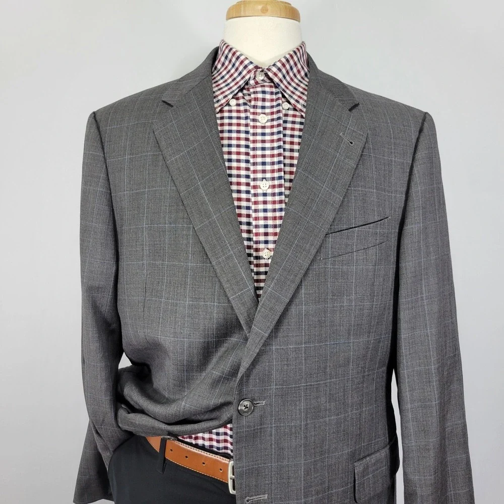 Joseph Abboud Men's Sport Coat Blazer Two Button Gray SHK‎ SKN Plaid Wool 46R